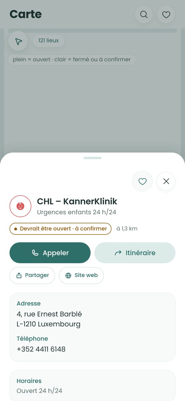 Fiche de la KannerKlinik du CHL : appeler, itinéraire, horaires